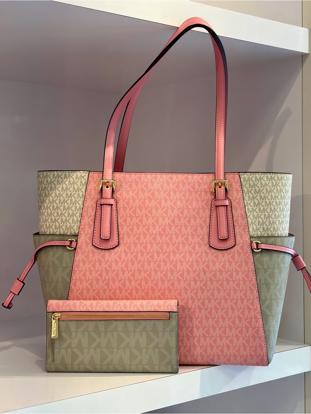Michael Kors Pink and Gray Signature Tote with Matching Wallet - Picture 15 of 15